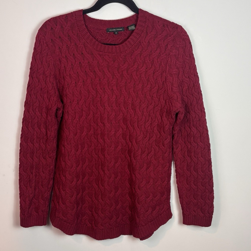 Jeanne Pierre Women's Red Cable Knit 100% Cotton Pullover Sweater Med Autumn